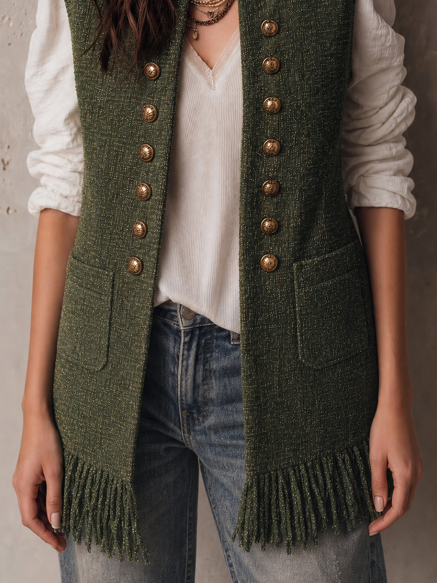 Chaleco con Flecos Olive Nomad