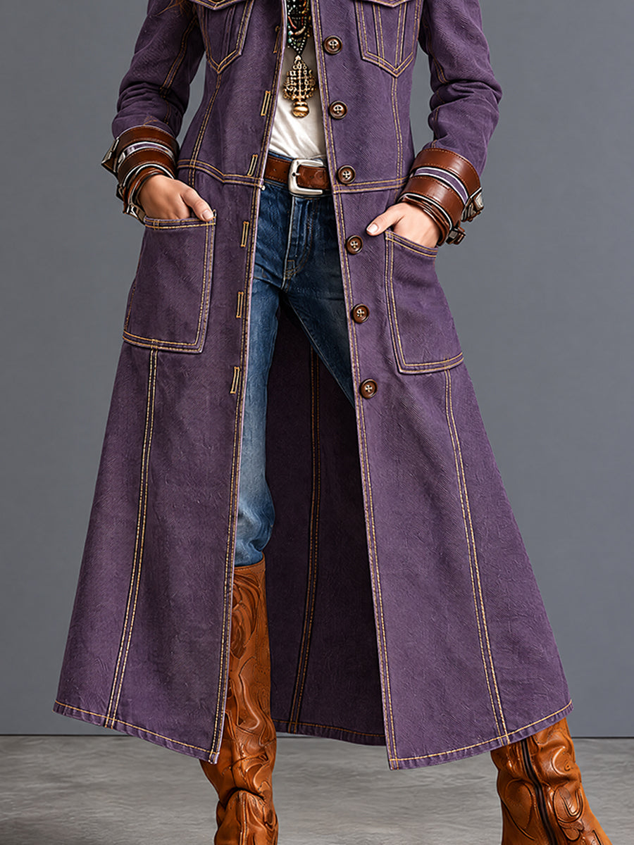 Abrigo Guardapolvo Western Vintage Morado de Mezclilla