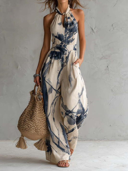 Mono con cuello halter y estampado tinta