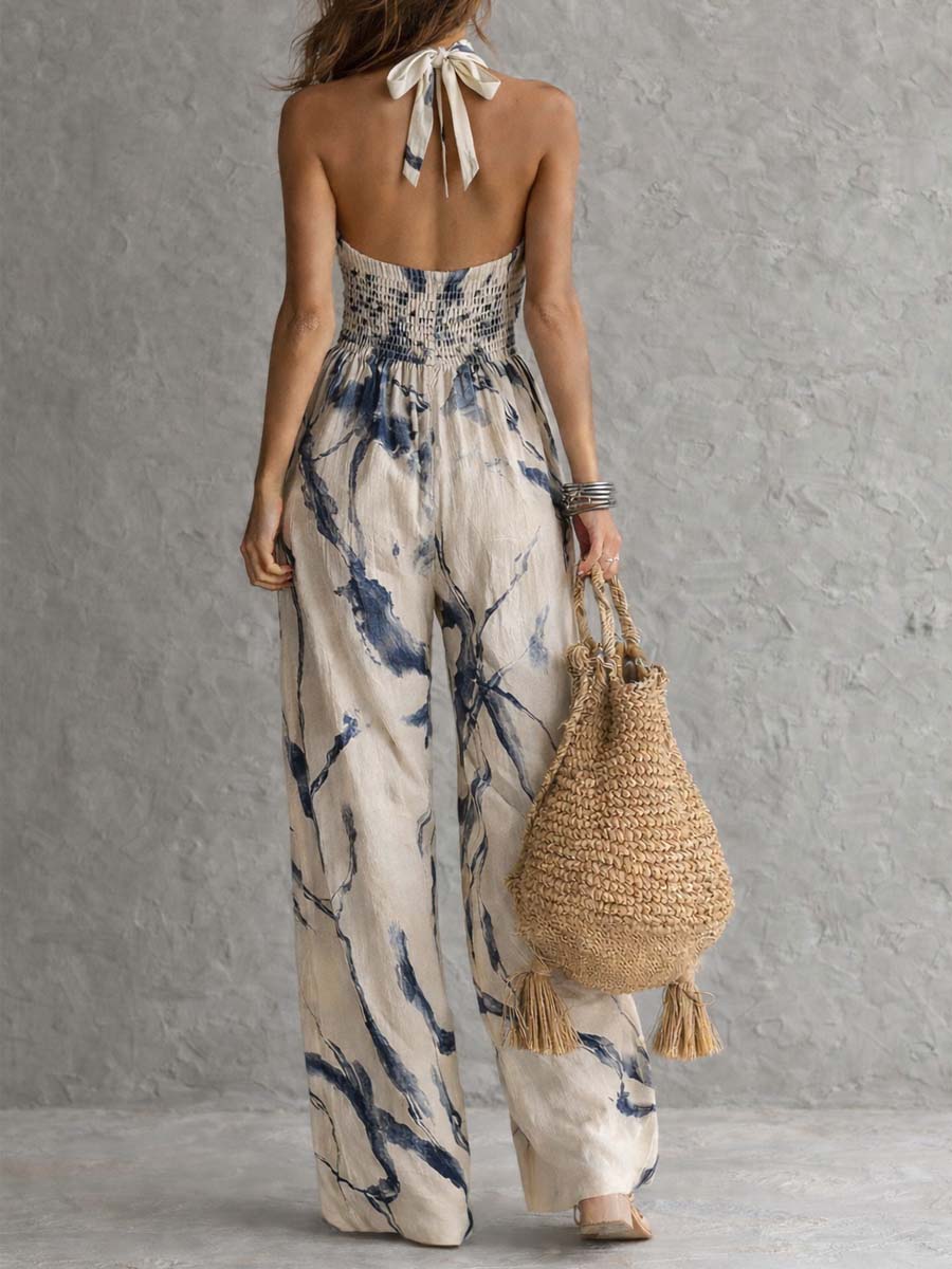 Mono con cuello halter y estampado tinta