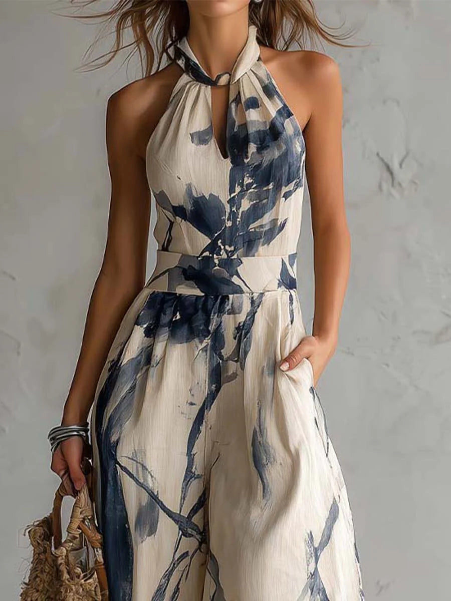 Mono con cuello halter y estampado tinta