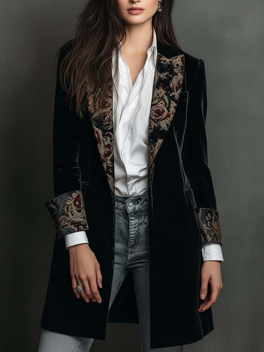 Léontine | Blazer Entallado con Estampado Barroco Negro