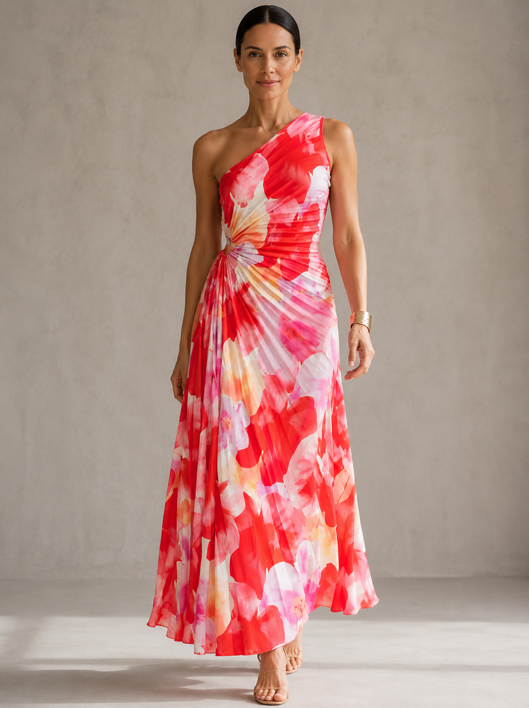 Yasmin | Vestido Plisado de Un Hombro