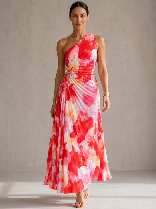 Yasmin | Vestido Plisado de Un Hombro