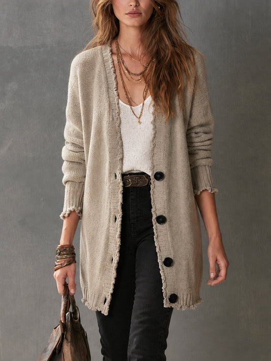 Cárdigan Nomad con Borde Deshilachado en Gris Avena