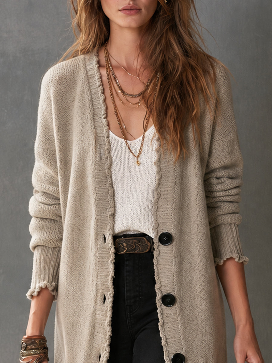 Cárdigan Nomad con Borde Deshilachado en Gris Avena