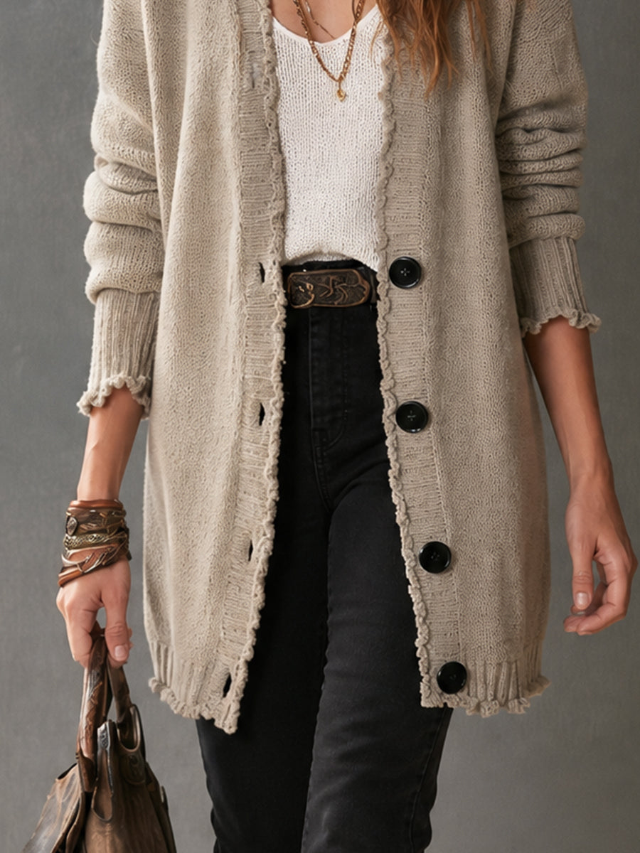 Cárdigan Nomad con Borde Deshilachado en Gris Avena