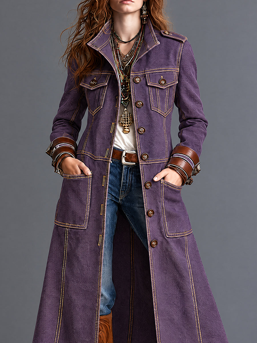 Abrigo Guardapolvo Western Vintage Morado de Mezclilla
