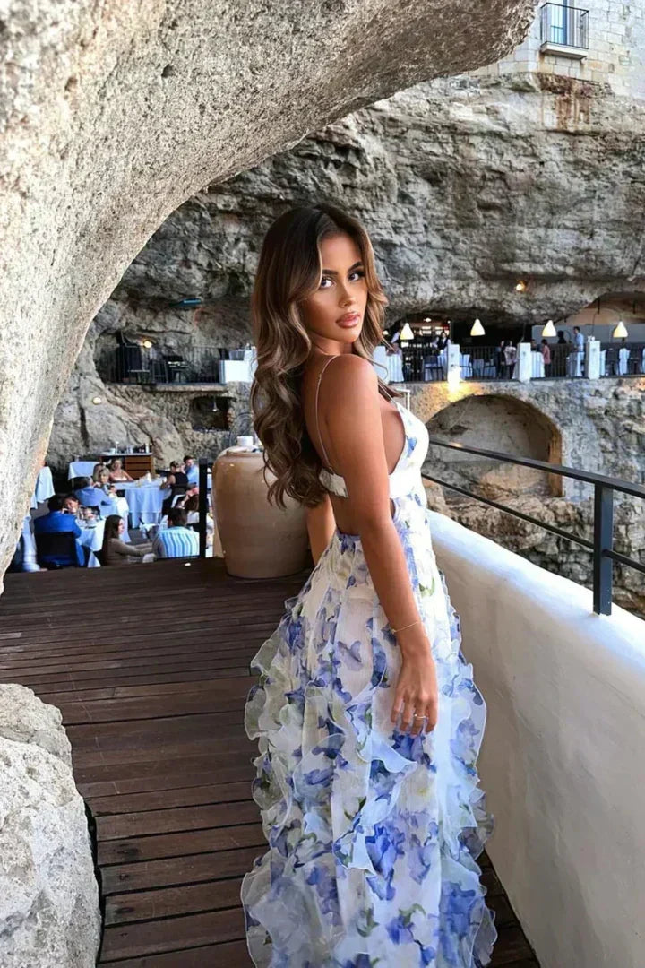 Iris | Vestido Midi Floral con Fruncido