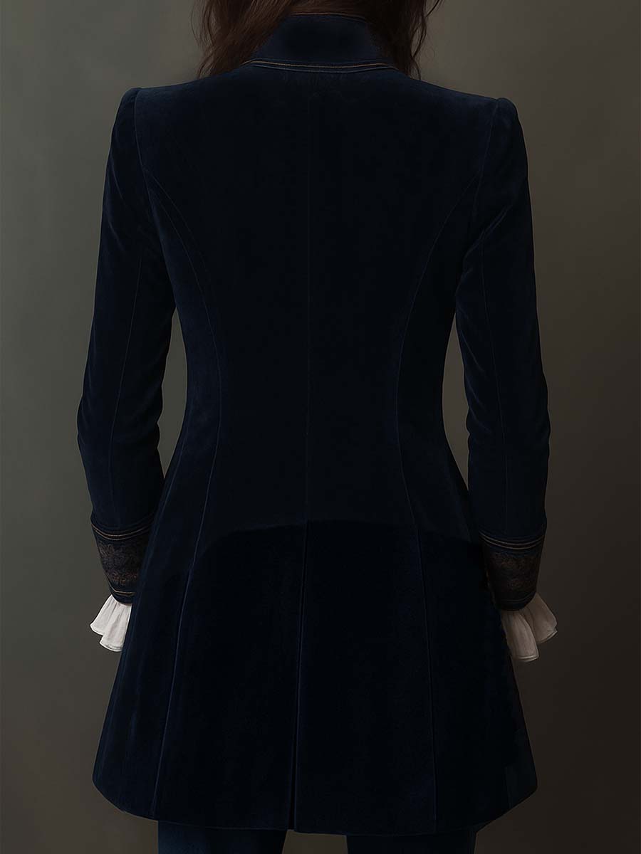 Athénaïs | Chamarra Larga Bordada Vintage Azul Marino