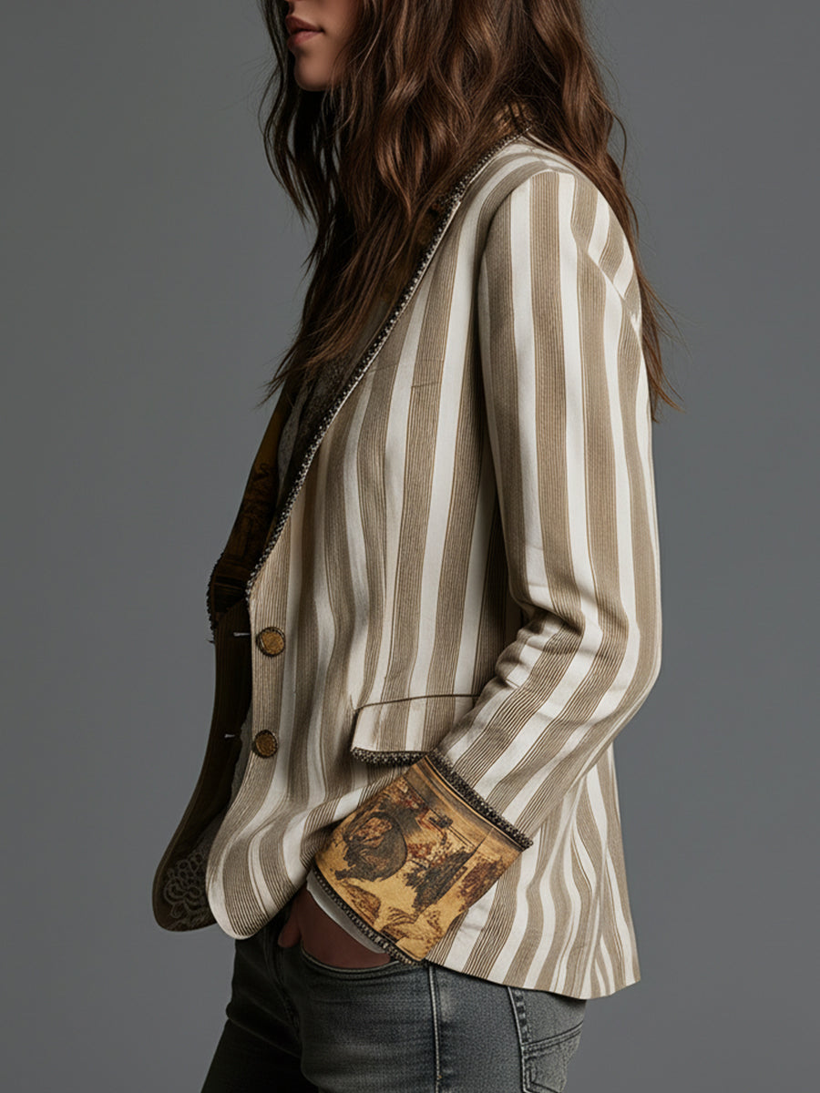 Suzanne | Blazer Bohemio de Rayas con Cuello Estampado