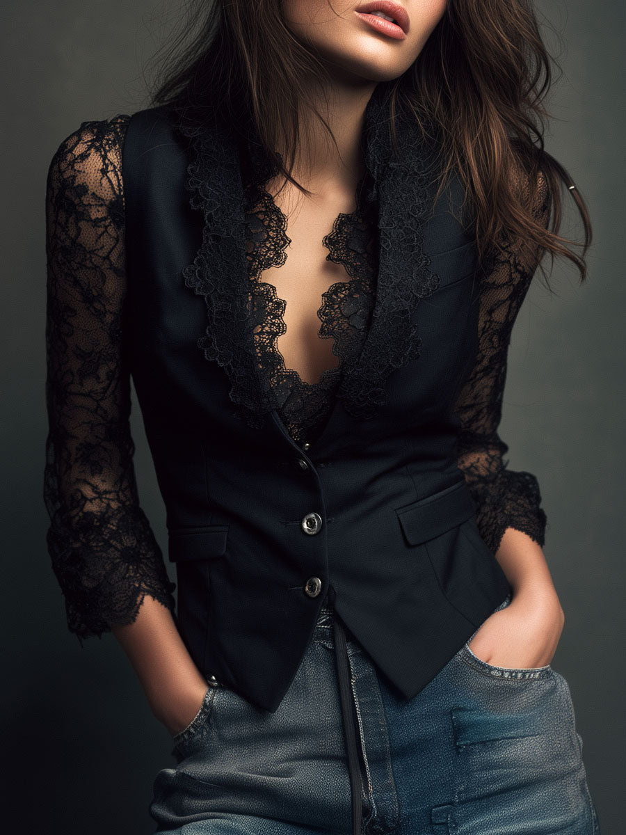 Giovanna | Chamarra Negra con Mangas Semitransparentes