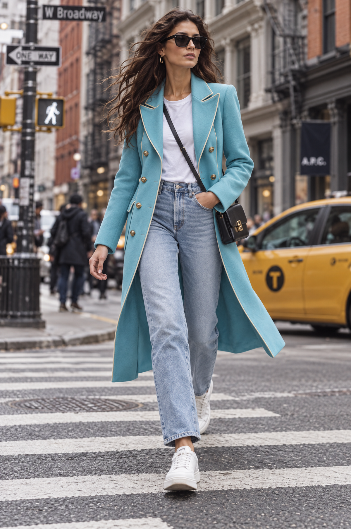 Abrigo Midi de Lana Militar Elegante con Doble Botonadura
