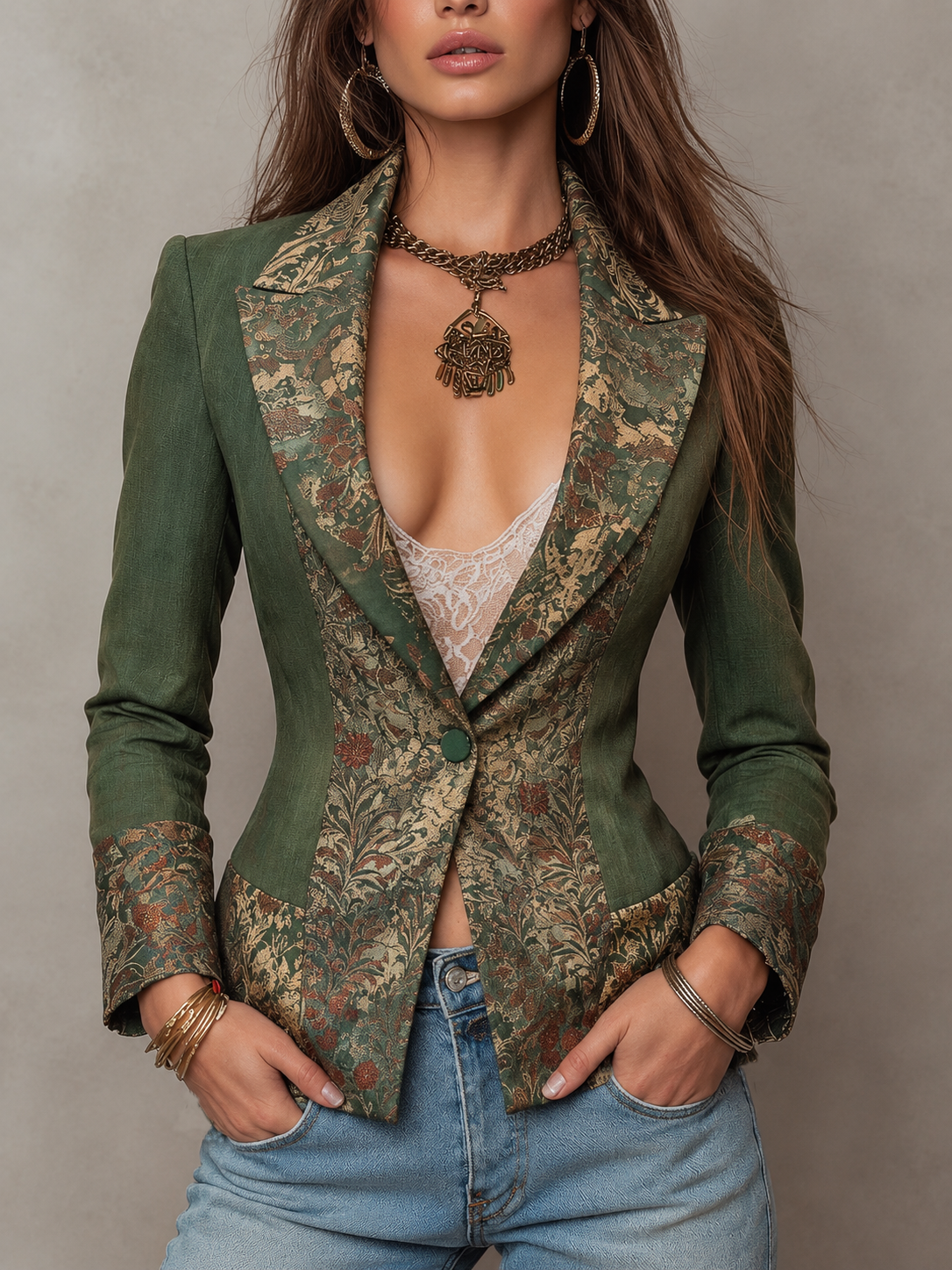 Capucine | Blazer Verde Olivo Floral