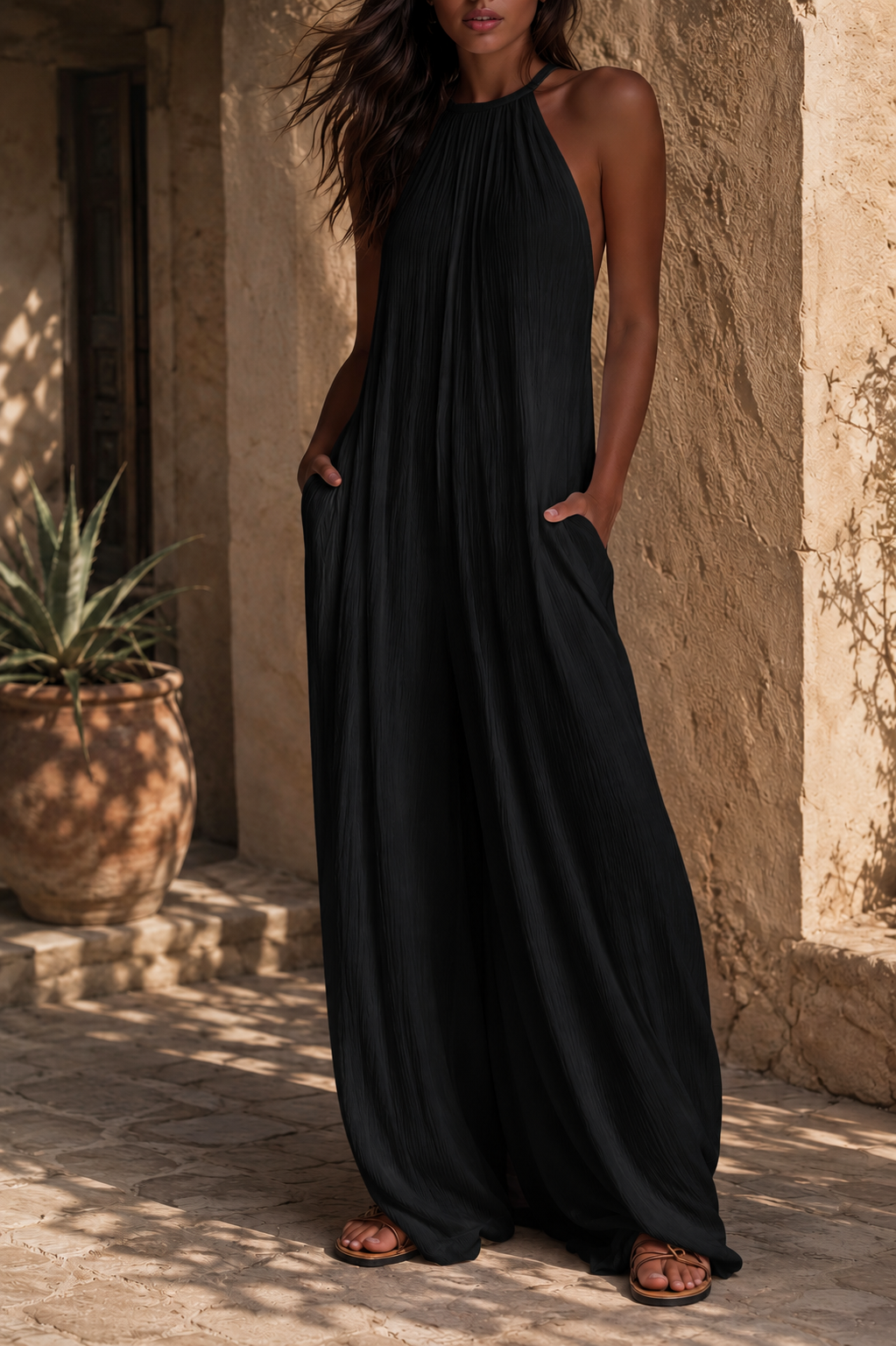 Elegant sleeveless jumpsuit with palazzo pants
