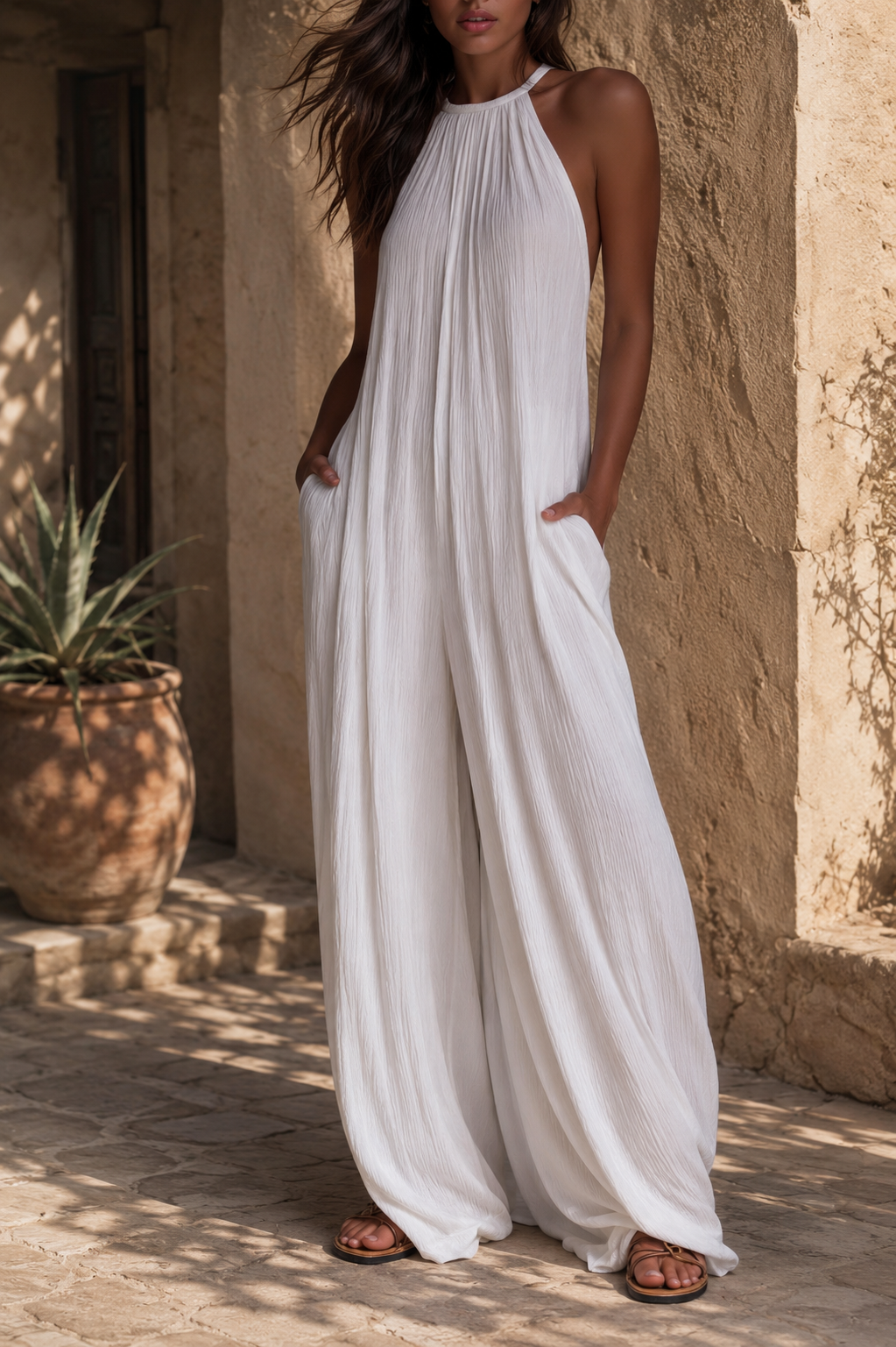 Elegant sleeveless jumpsuit with palazzo pants