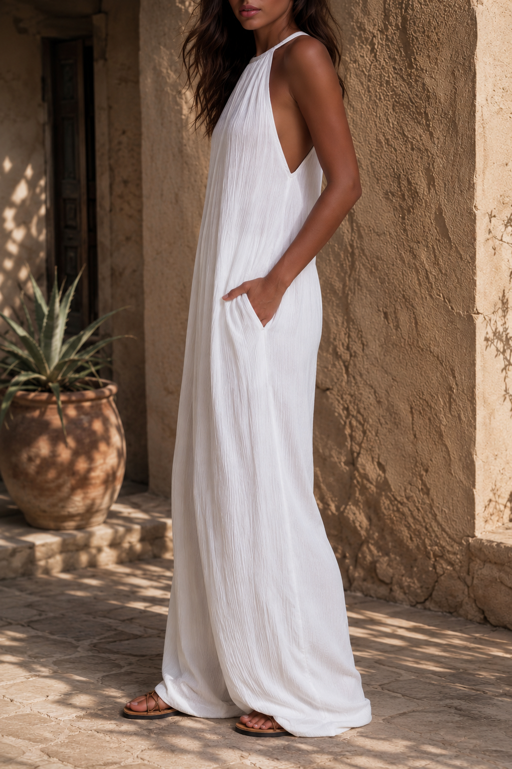 Elegant sleeveless jumpsuit with palazzo pants