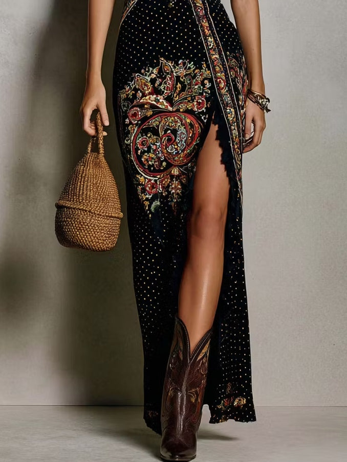 Vestido estampado bohemio con escote en V profundo