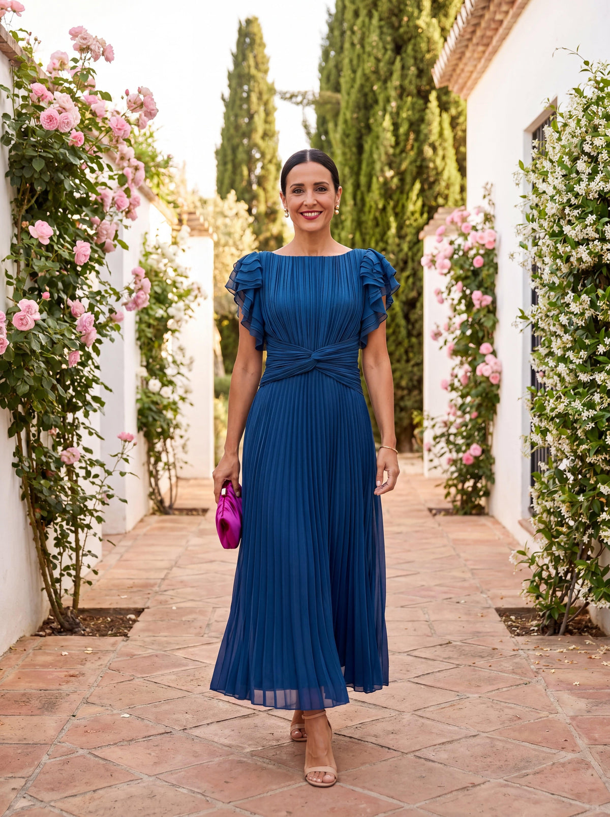 Seraphina | Vestido Largo Plisado Elegante con Cintura de Lazo