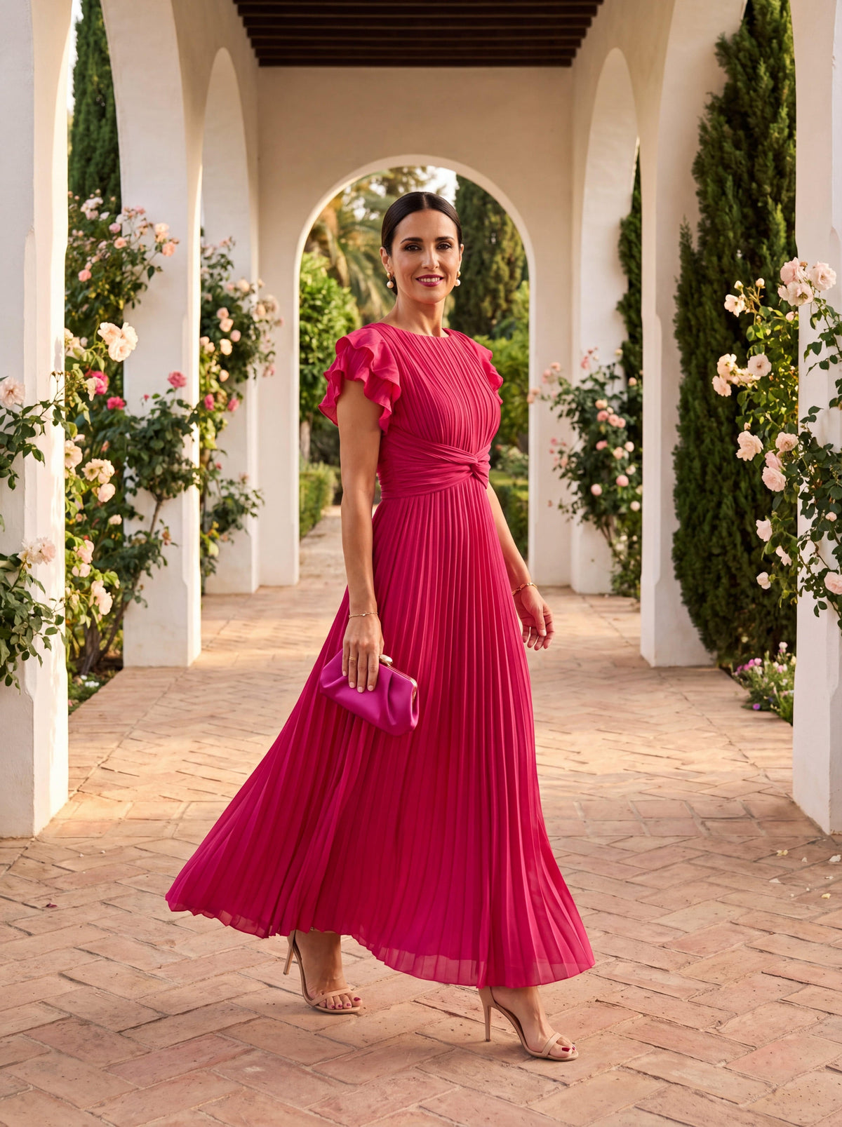 Seraphina | Vestido Largo Plisado Elegante con Cintura de Lazo