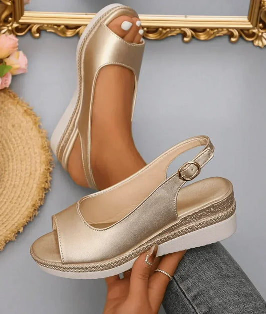 Goldie | Peep-Toe Platform Sandals with Slingback Buckle and Espadrille Sole