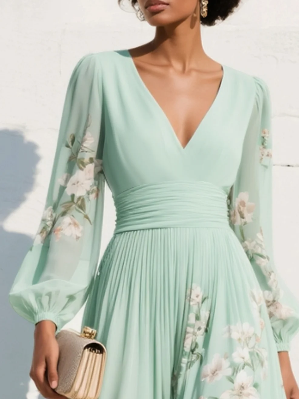 Celia | Vestido Midi Floral Verde Claro
