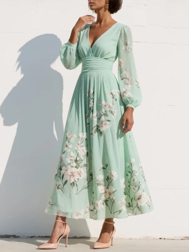 Celia | Vestido Midi Floral Verde Claro