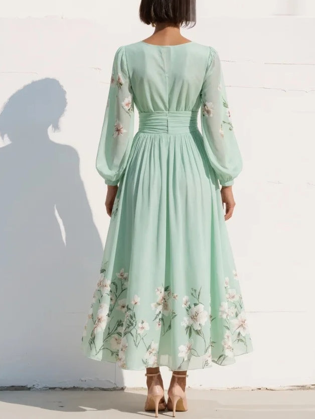 Celia | Vestido Midi Floral Verde Claro