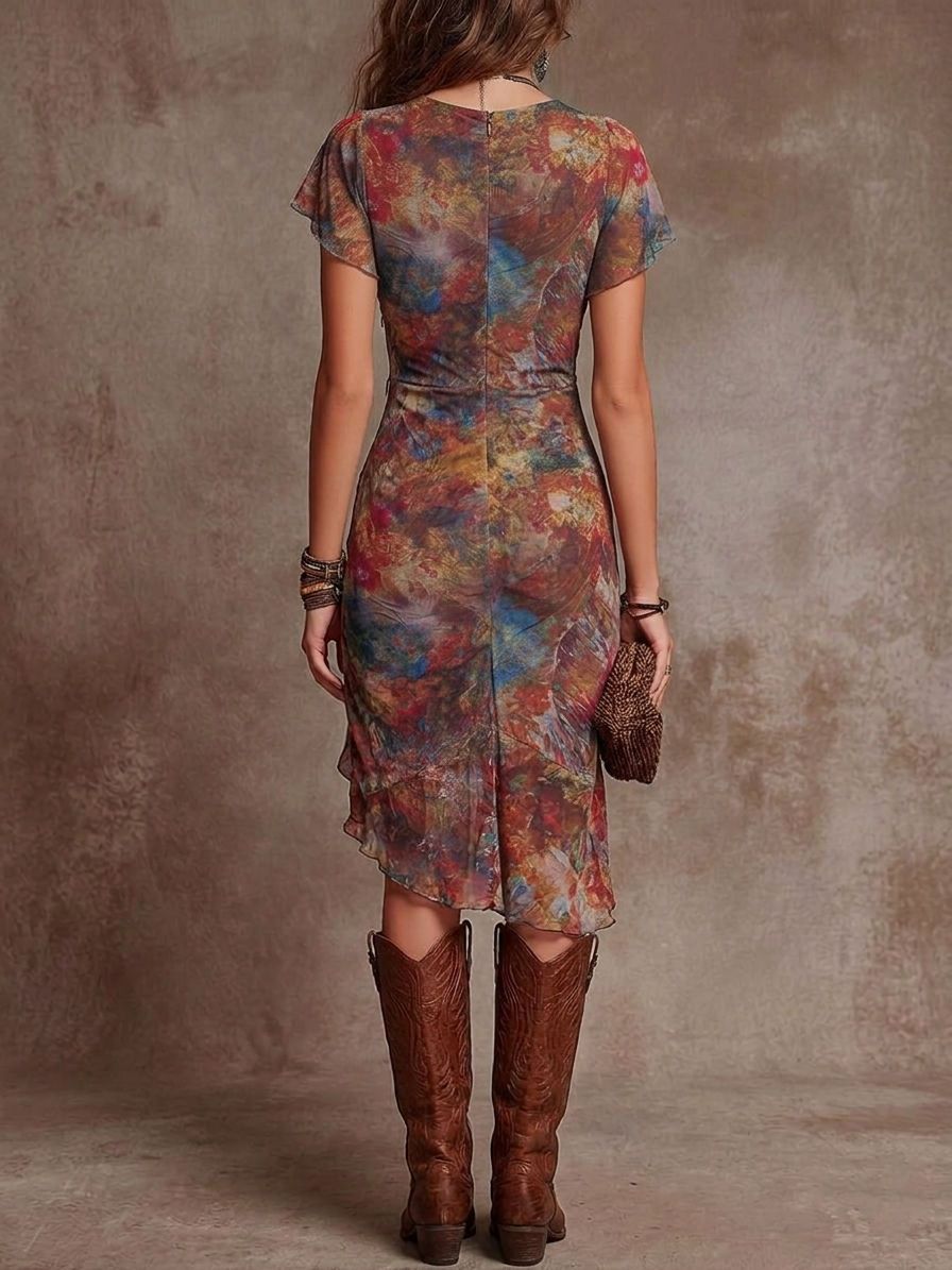 Vestido midi plisado con escote en V