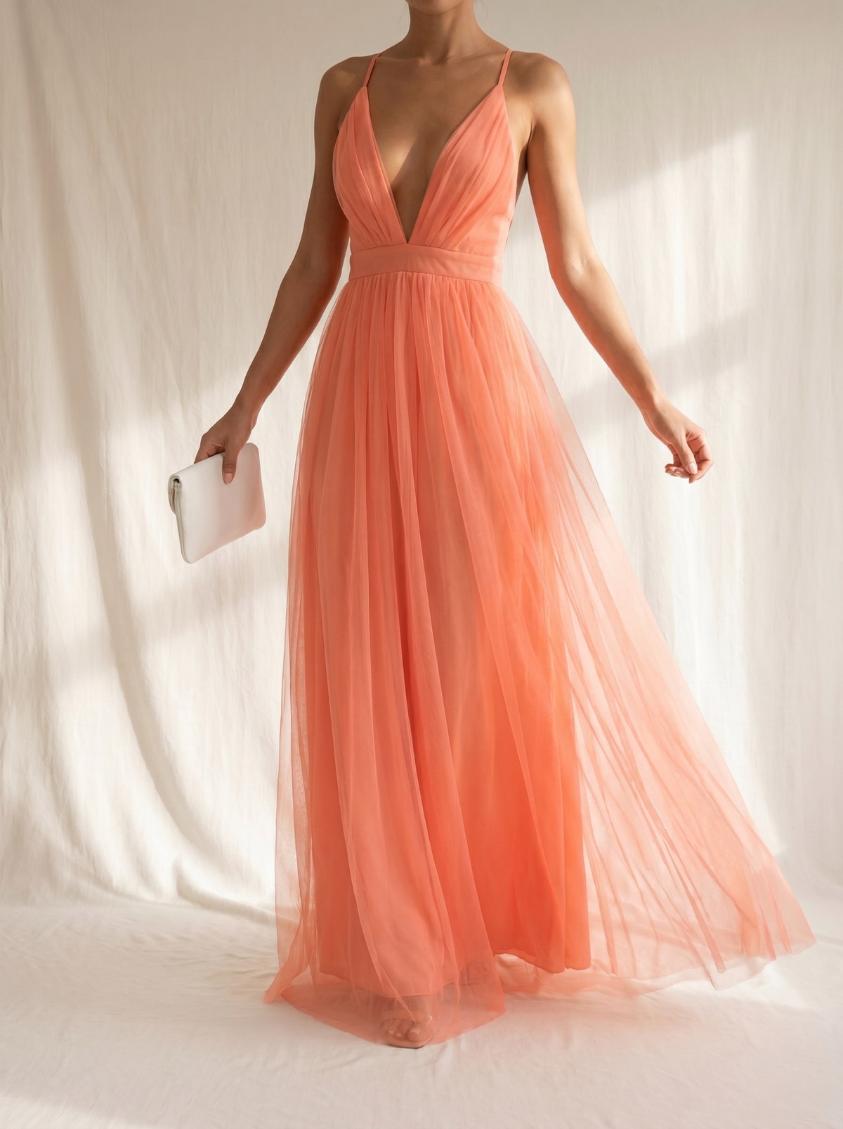 Genevieve | Vestido Largo Resplandor Coral