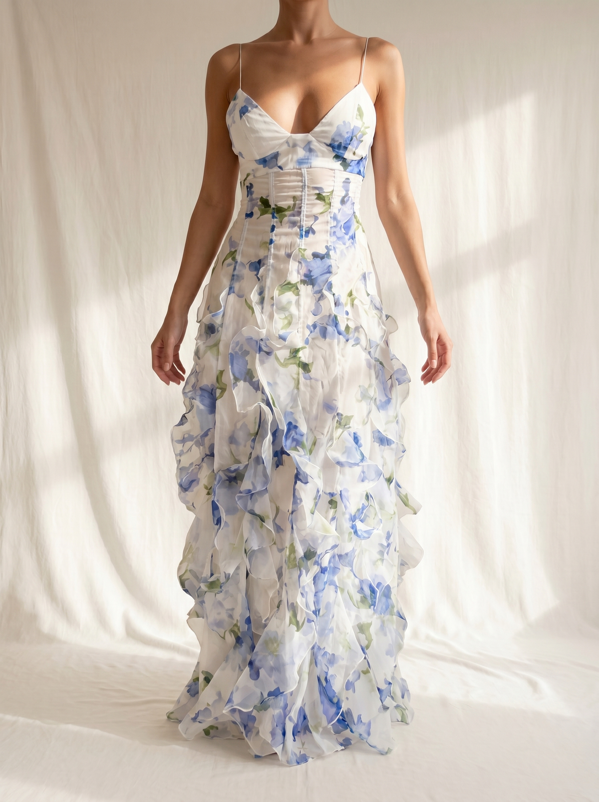 Iris | Vestido Midi Floral con Fruncido