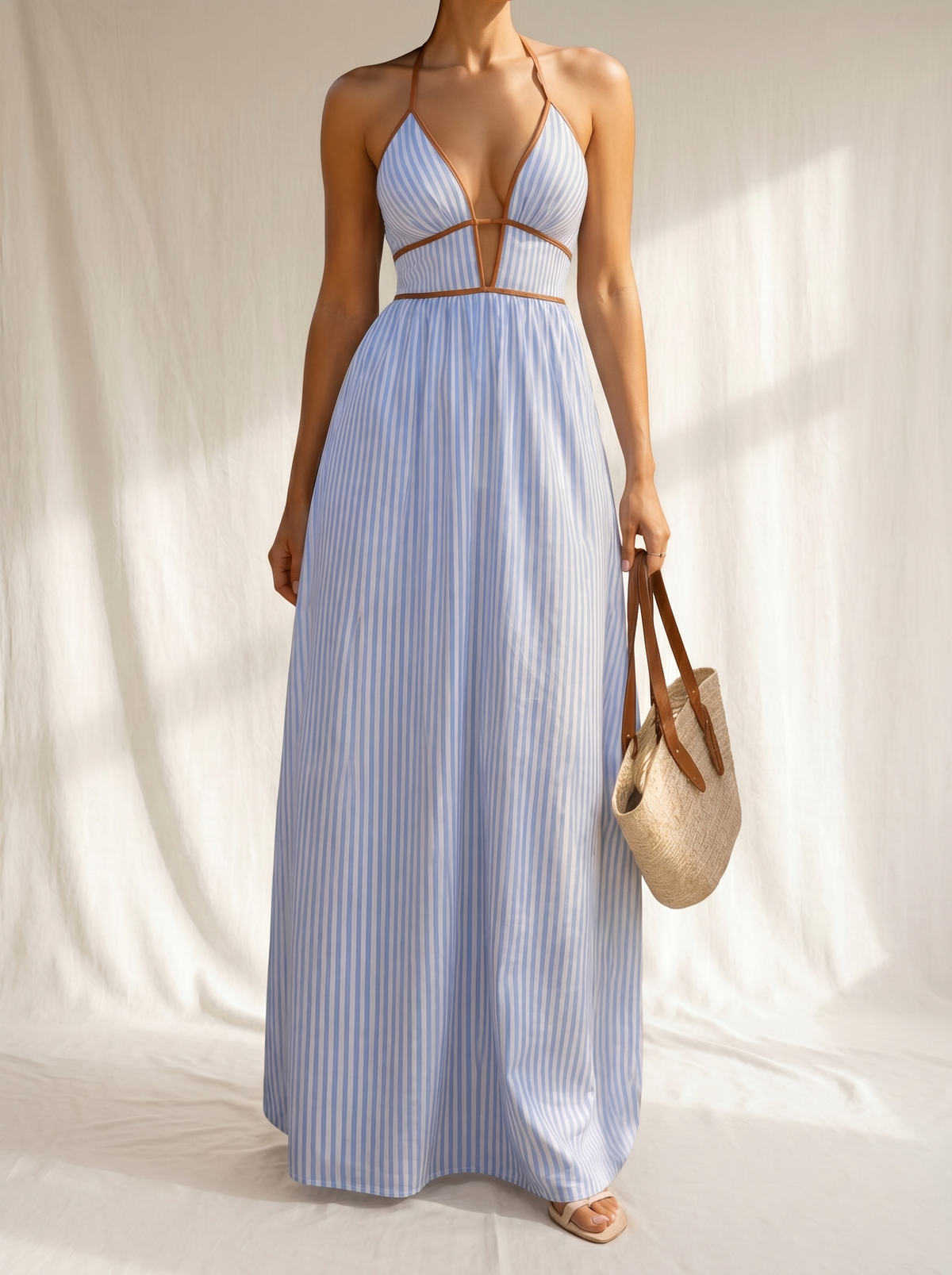 Lauren | Vestido Largo de Rayas con Escote Recortado