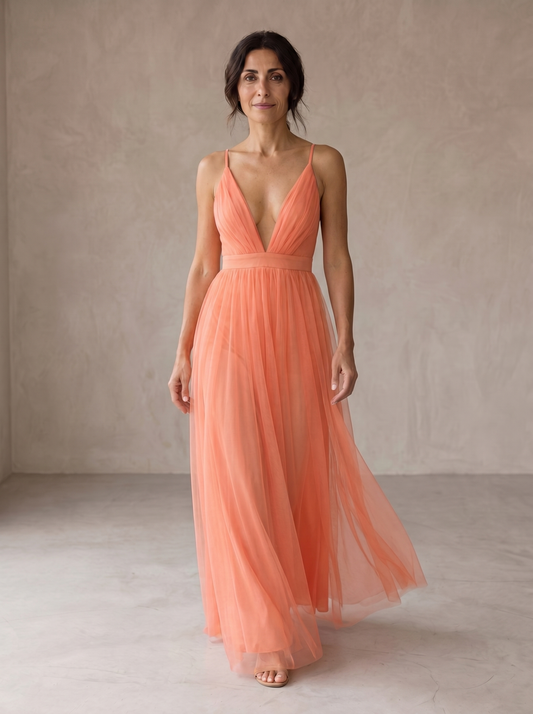 Genevieve | Vestido Largo Resplandor Coral
