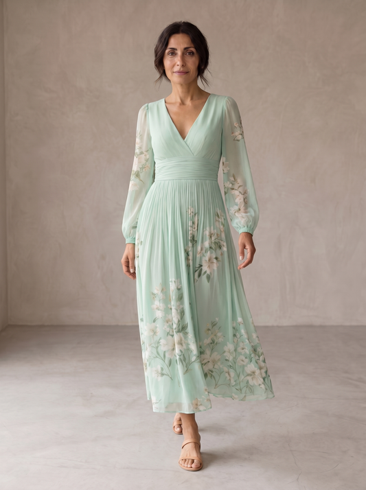 Celia | Vestido Midi Floral Verde Claro