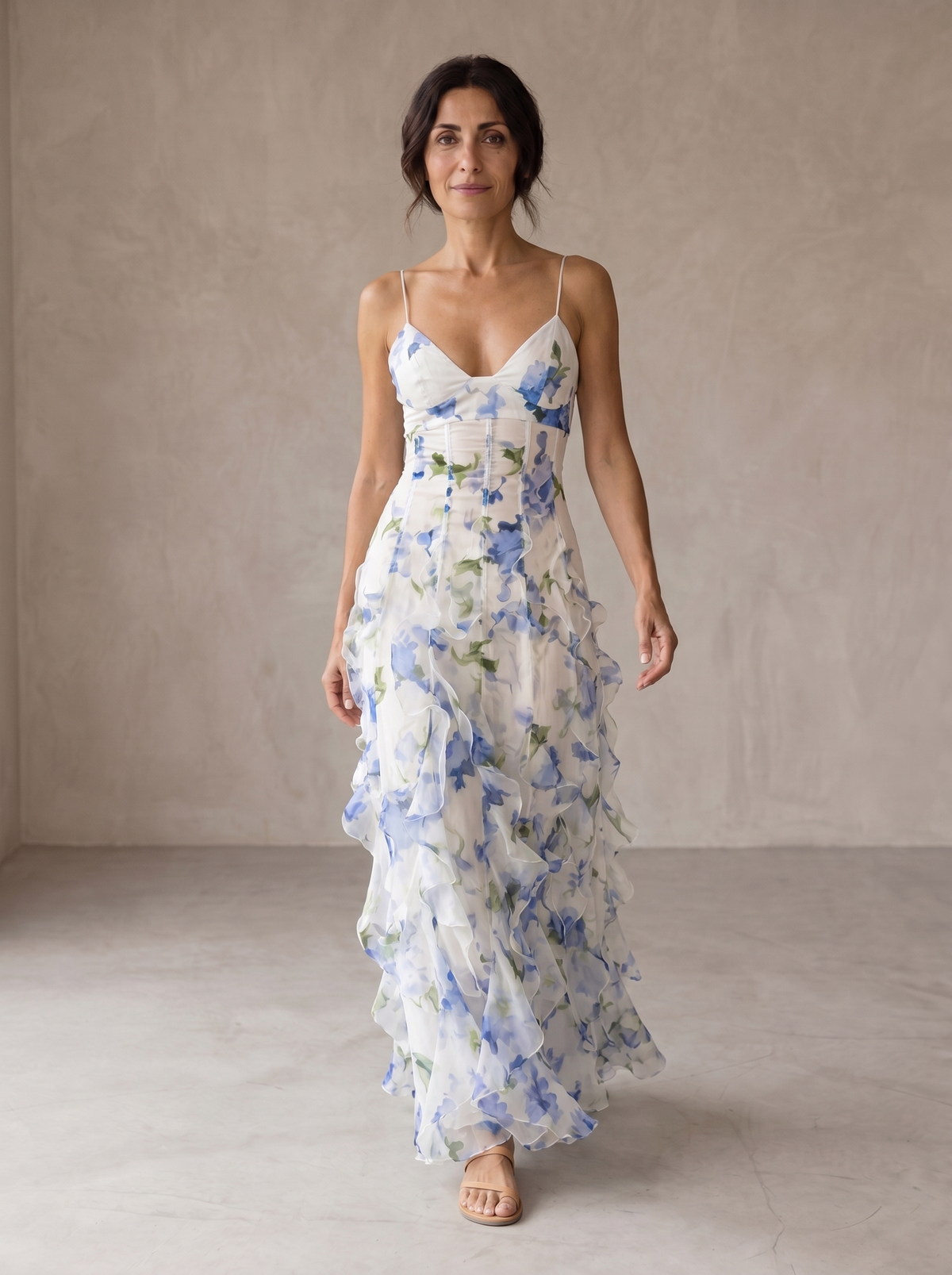Iris | Vestido Midi Floral con Fruncido